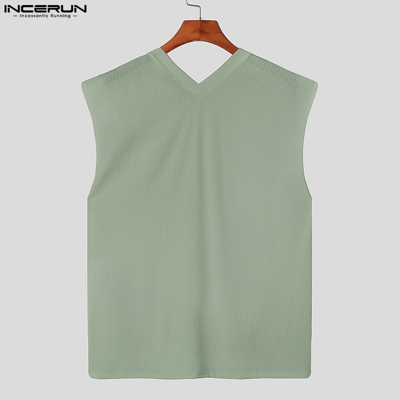 Áo thun ba lỗ INCERUN màu trơn họa tiết kẻ sọc thời trang Hàn Quốc cho nam