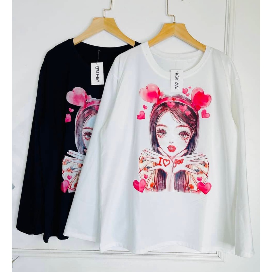 Áo thun nữ dài tay form rộng siêu rộng cổ tròn in dẻo trước và sau, vải thun cotton chất xịn dày dặn, áo phông nữ
