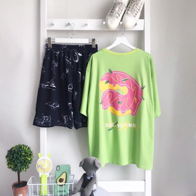 [ COMBO TIẾT KIỆM ] Set bộ áo thun Donut Dirtycoins + quần short cartoon BTS BT21 thiên thần angle unisex