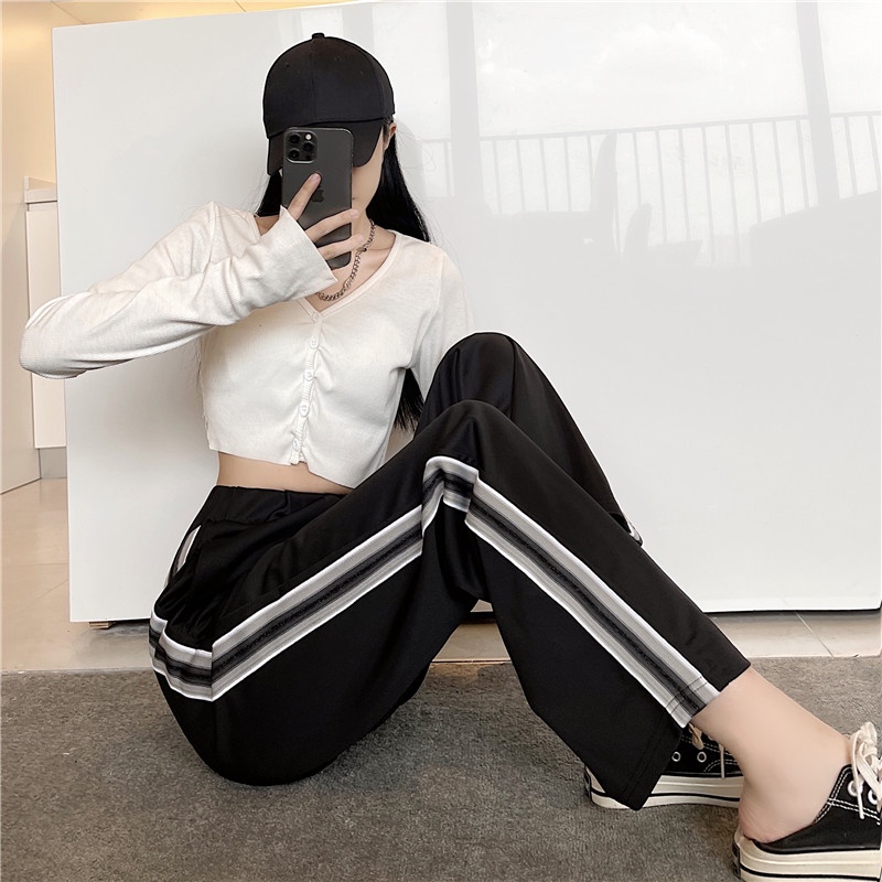 Quần dài NZN ống rộng kẻ sọc phong cách Hàn Quốc cho nữ