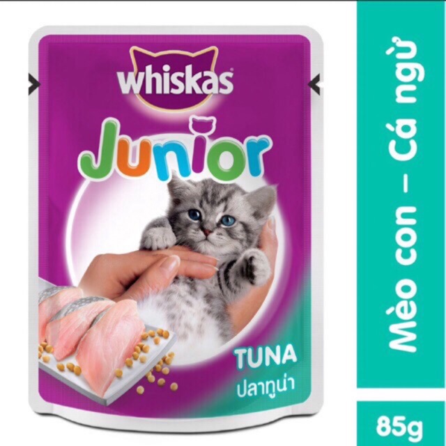 24 GÓI SỐT WHISKAS JUNIOR CHO MÈO CON VỊ CÁ NGỪ 85gr