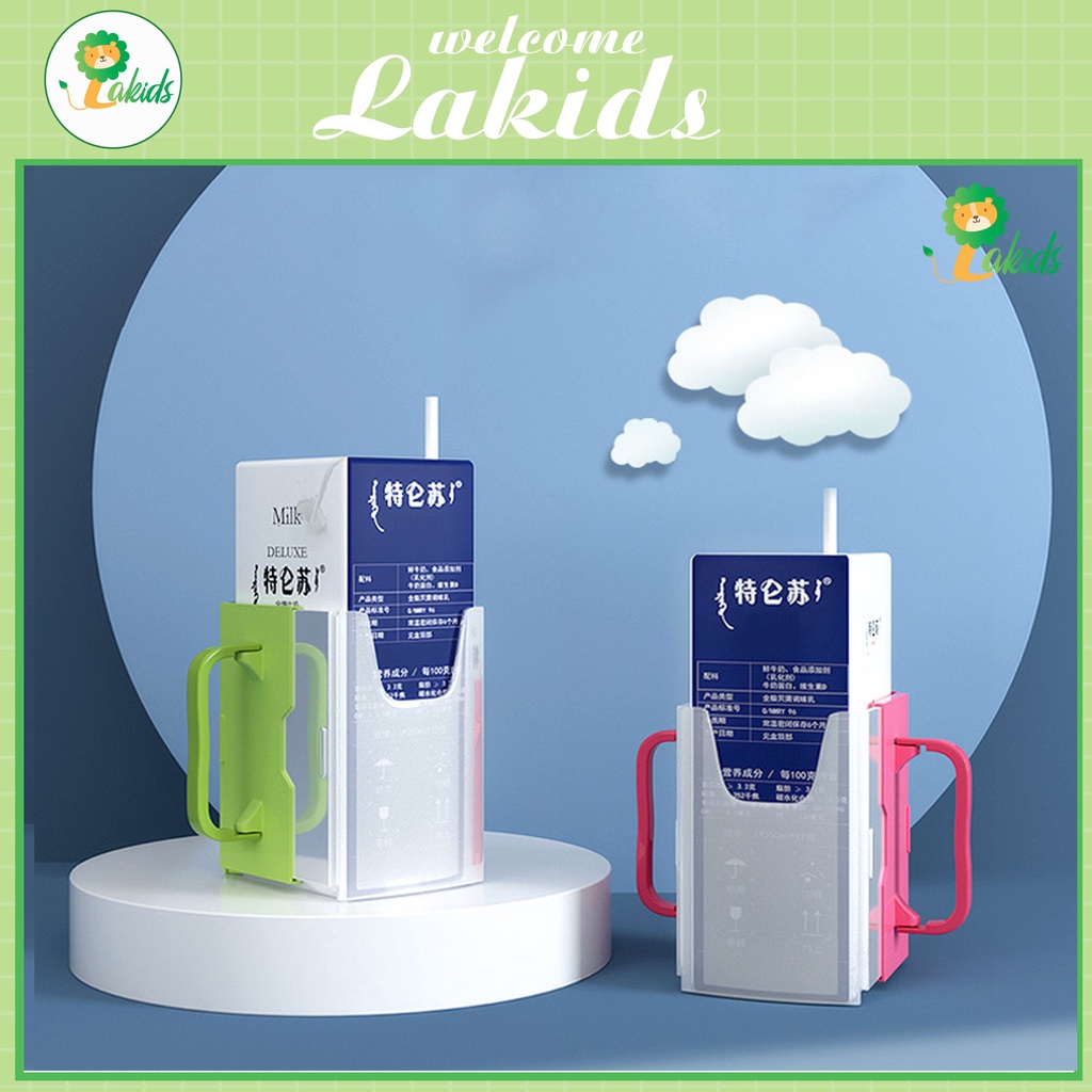 Cốc đựng hộp sữa tươi LAKIDS có tay cầm cho bé tập uống sữa tươi