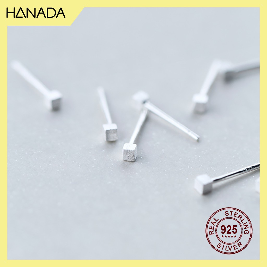 Bông Tai Bạc 925 Cao Cấp Hanada Rất Cá Tính Đeo Nhiều Lỗ Bông Nụ Bi Tròn Vuông Trơn Đơn Giản Đeo