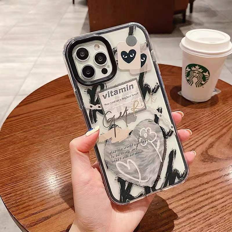 Ốp điện thoại mềm viền trắng/đen chống rơi bảo vệ toàn diện thích hợp cho iphone 12 11 13pro Xr X Xsmax 14