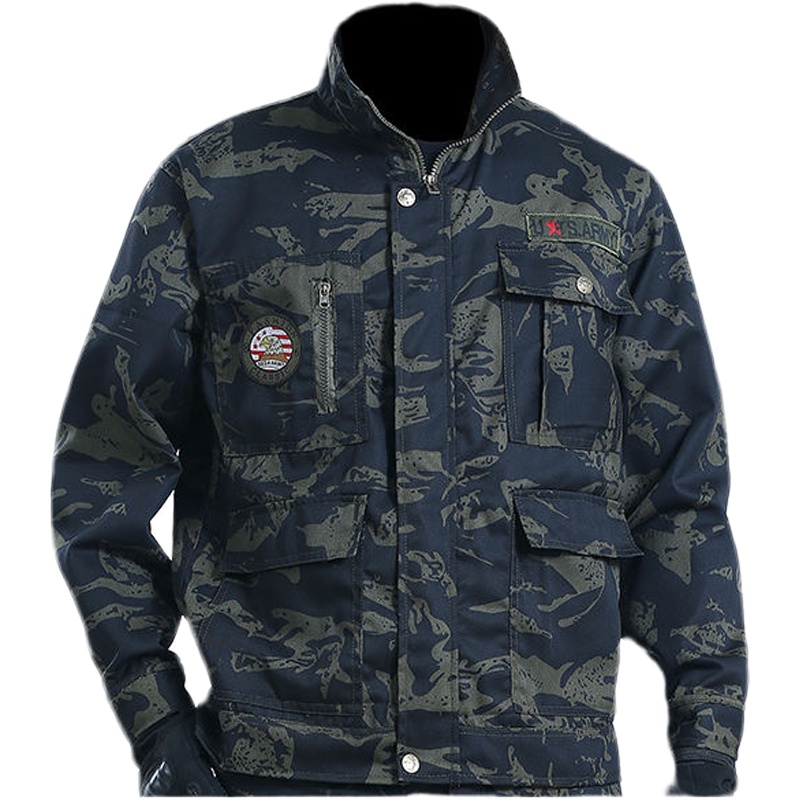 Áo Khoác Vest Dày Phối Màu Rằn Ri Kiểu Quân Đội Thời Trang Xuân Thu Cho Thợ Hàn Điện