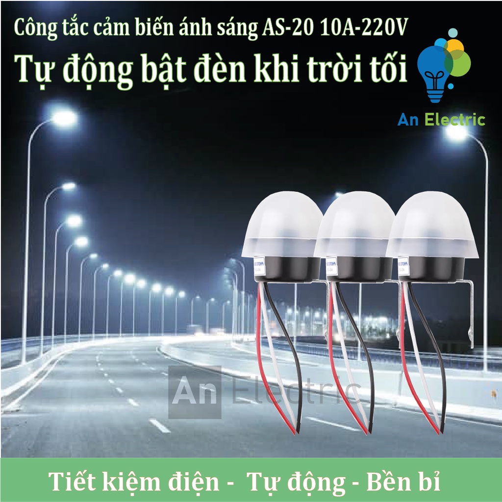 Bộ 3 công tắc cảm biến ánh sáng 220V tự động bật đèn khi trời tối, tắt đèn khi trời sáng [AS-20]