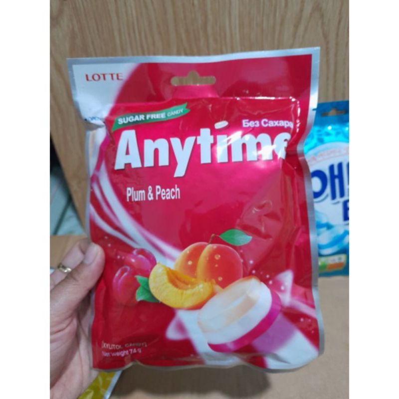 Kẹo Lotte Anytime không đường vị bạc hà/chanh/đào 60g