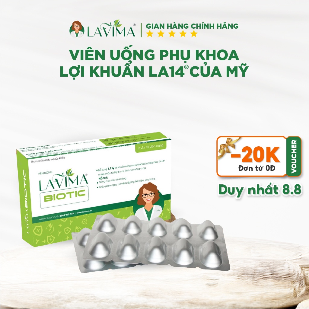 Viên Uống Phụ Khoa, Men Vi Sinh Vùng Kín LAVIMA BIOTIC 20 Viên, Giảm Khí Hư, Ngứa Rát, Ngăn Ngừa Tái Phát