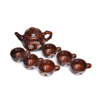 Bộ ấm tách trà sứ 6 tách maù nâu
