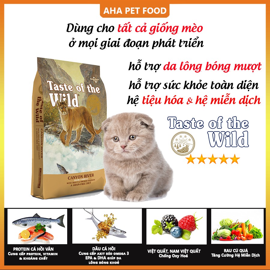 [Nhập Khẩu USA] Thức Ăn Cho Mèo Tai Cụp Taste Of The Wild Canyon River Bao 400g - Cá Hồi, Rau Củ Quả, Trái Cây Tự Nhiên