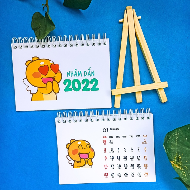 { TẶNG GIÁ ĐỠ } Bộ Lịch sổ tay để bàn âm dương 2022 mini A6 QooBee Ong Vàng vừa làm sổ vừa làm lịch để bàn đa năng.