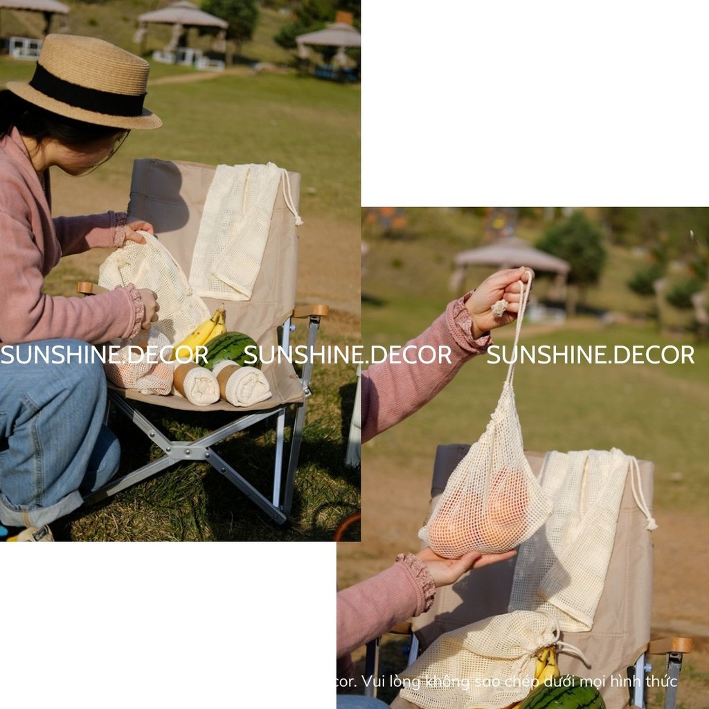 Túi lưới đựng đồ tiện dụng đựng hành tỏi đựng trái cây đi picnic đi chợ thân thiện môi trường có dây rút
