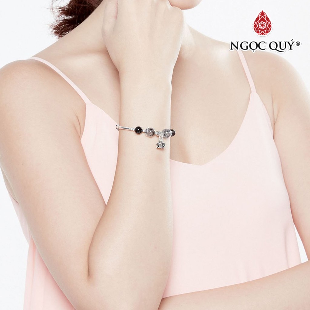 Vòng tay TA tóc đen mix charm hoa 10mm - Ngọc Quý