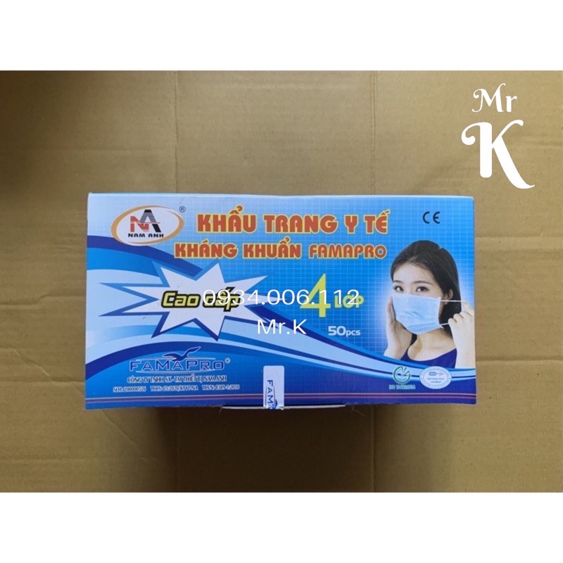 HỘP 50 CÁI KHẨU TRANG FAMAPRO NAM ANH 4 LỚP XANH