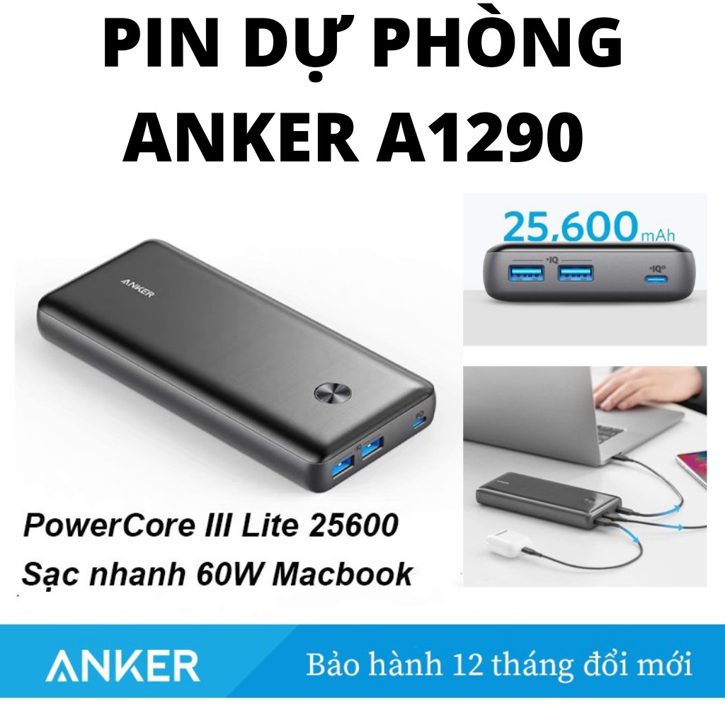 Pin ANKER PowerCore III Elite 25600 sạc nhanh 60W Macbook IPhone Android- Mã A1290