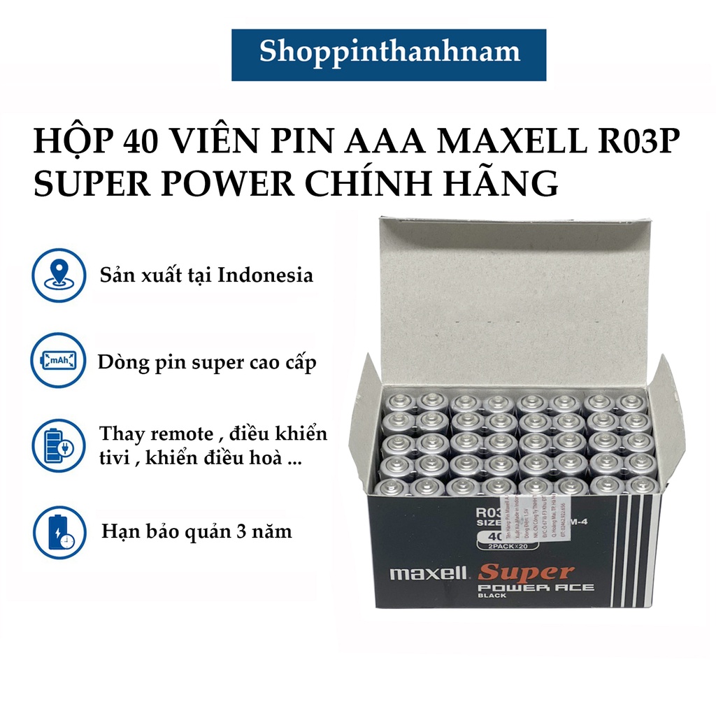 Hộp 40 viên pin AAA Maxell đũa super power R03P chính hãng