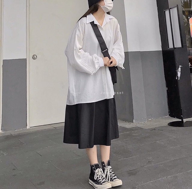 áo sơmi trắng oversize form rộng tay phồng rút dây (ảnh thật) | BigBuy360 - bigbuy360.vn