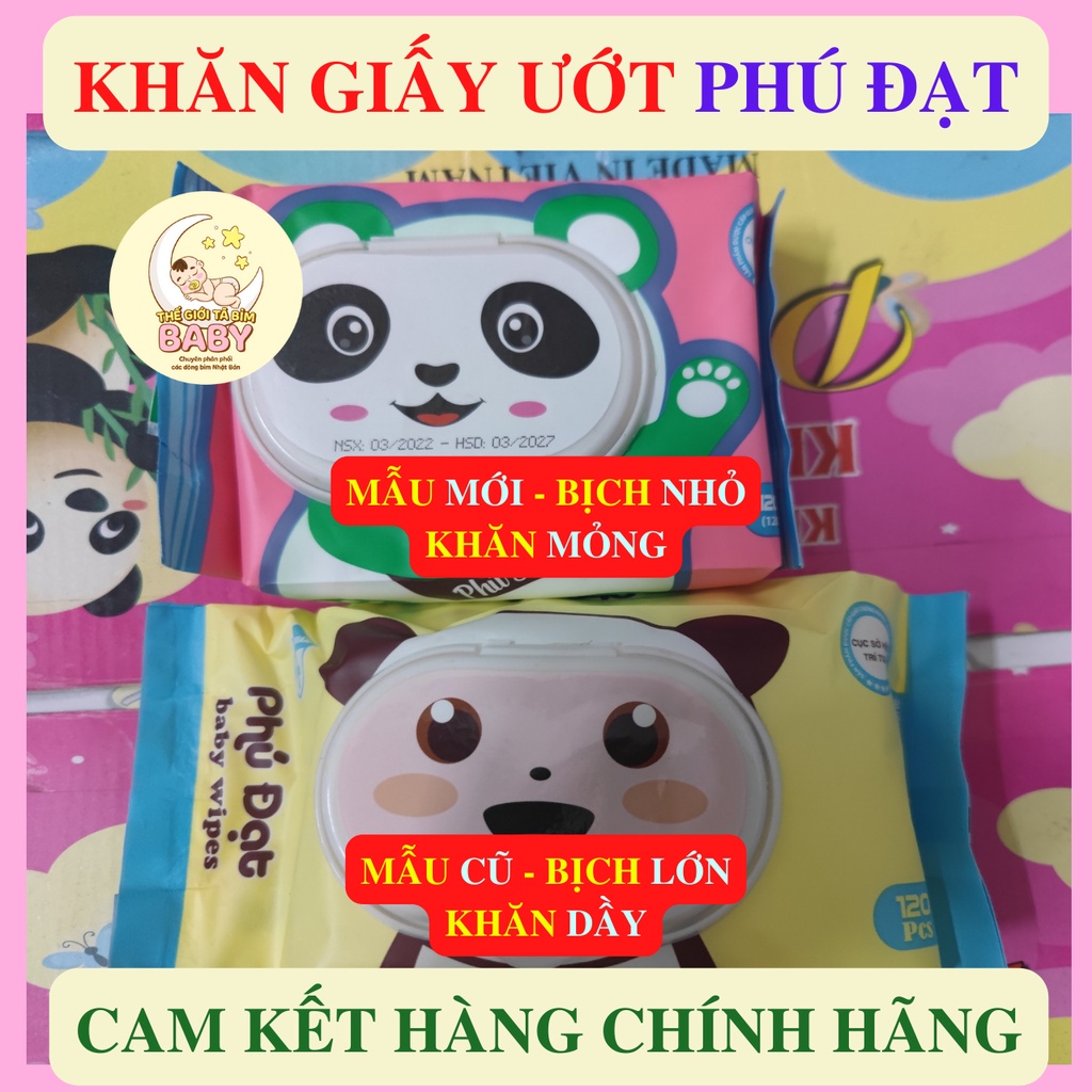 [Mẫu mới] Khăn giấy ướt Phú Đạt hình gấu gói 120 tờ chính hãng không mùi, made in Việt Nam (HSD: 4/2027)