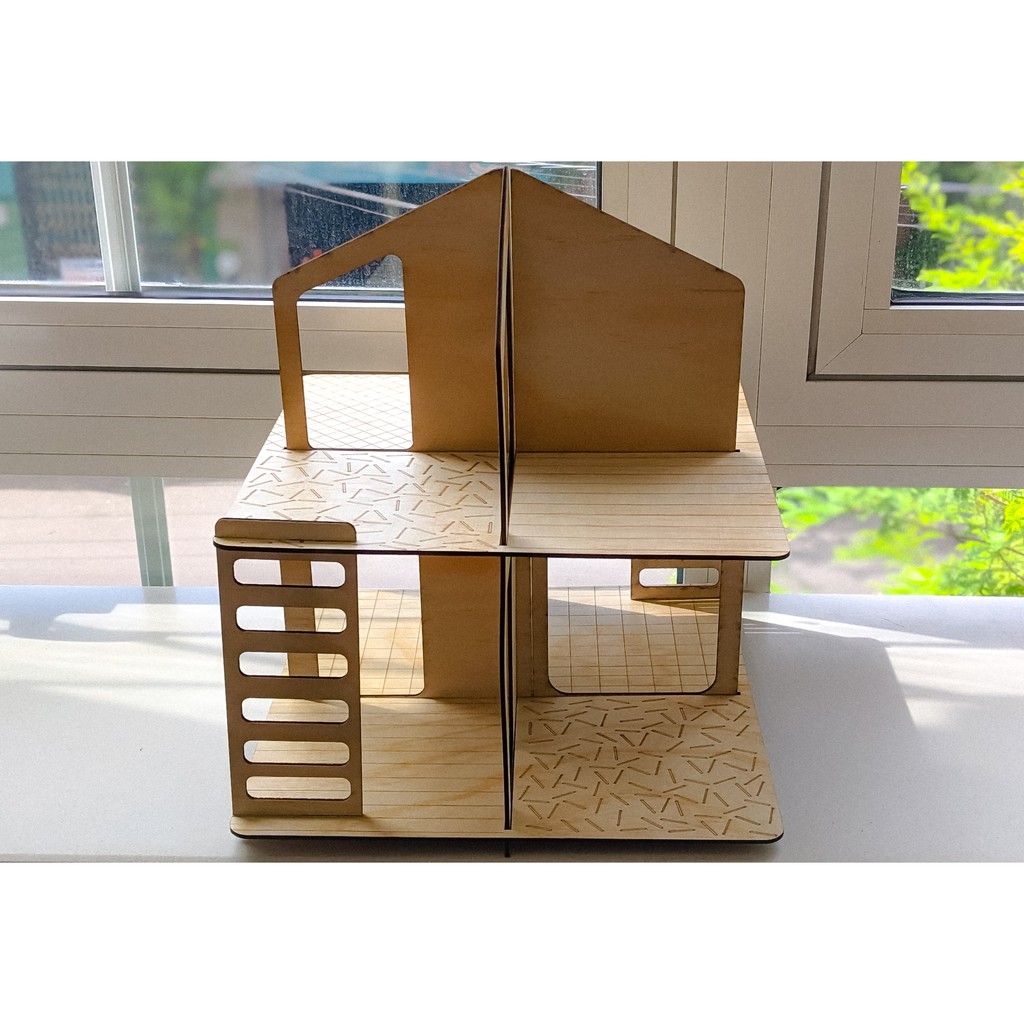 Mô hình nhà búp bê gỗ kèm nội thất lắp ráp