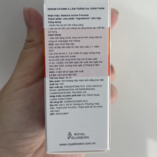 Serum Trắng Da, Mờ Thâm Balance Active Formula Vitamin C Brightening 30ml