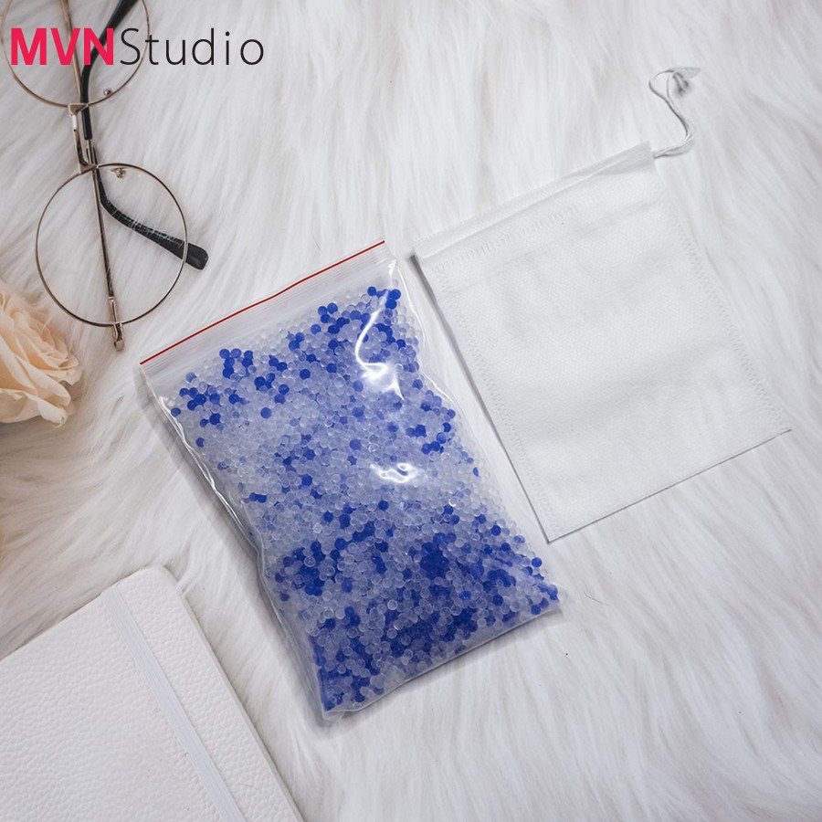 MVN Studio - Gói 200g hạt hút ẩm silica gel có hai màu xanh và trắng + tặng kèm túi đựng