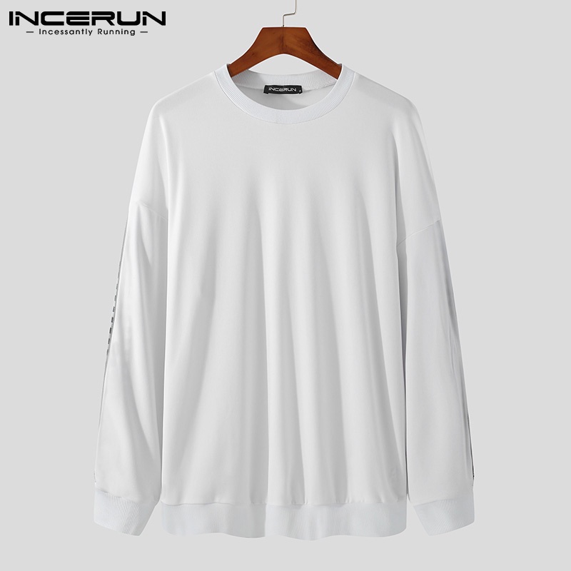 Áo INCERUN dài tay dáng rộng phối dây khóa kéo ghép vải ca rô thời trang dành cho nam