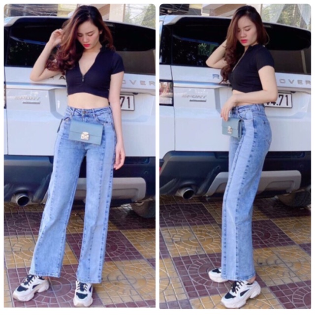 QUẦN JEANS ỐNG RỘNG PHỐI LINE