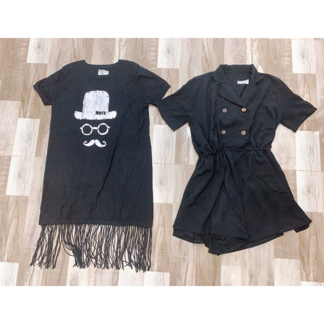 Đầm đen len tua rua dáng suông tkt152 pass 60k Jumsuit đen nút gỗ lưng bo thun tkt152 pass 80k