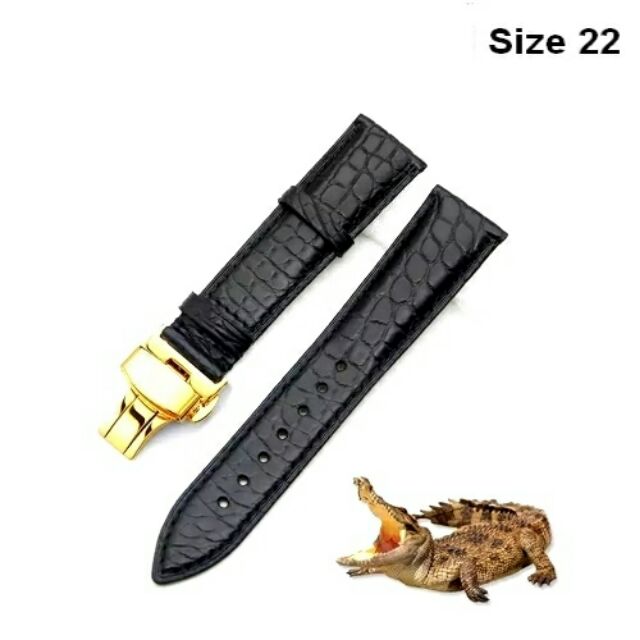 Dây đồng hồ da cá sấu đen size 22