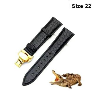 Dây đồng hồ da cá sấu đen size 22