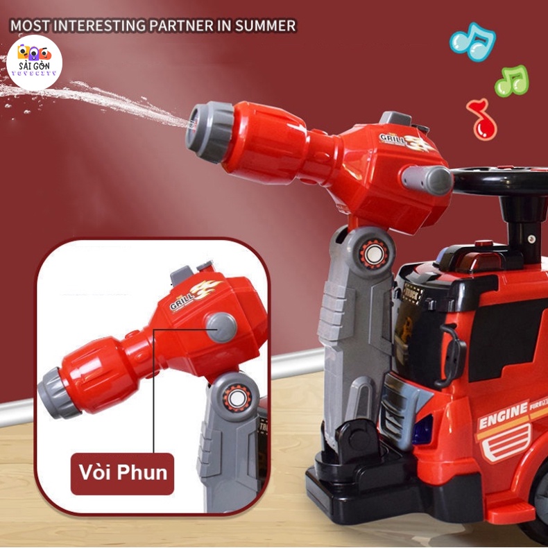 Xe Chòi Chân Cứu Hỏa Phun Nước 2 Trong 1, Xe Thăng Bằng Xe Scooter 4 Bánh Cho Bé Tập Đi Tỏa Sức Vui Chơi