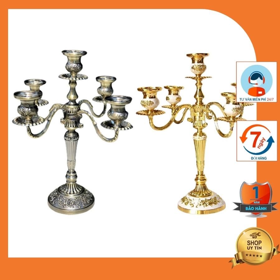 Chân nến - Giá nến 5 tay - TÂN CỔ ĐIỂN mang đến không gian trang nhã cho nhà bạn GN3 - màu vàng và đồng.
