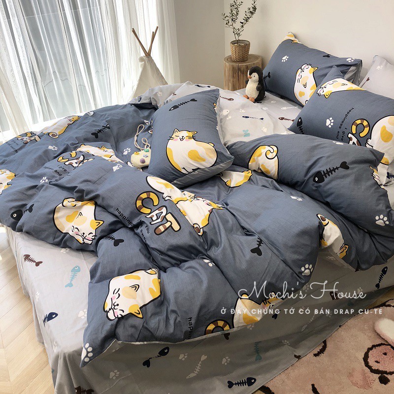 [VẢI SIÊU ĐẸP] BỘ CHĂN GA GỐI COTON POLY NHỮNG CHÚ MÈO MẬP MẠP SIÊU XINH | BigBuy360 - bigbuy360.vn