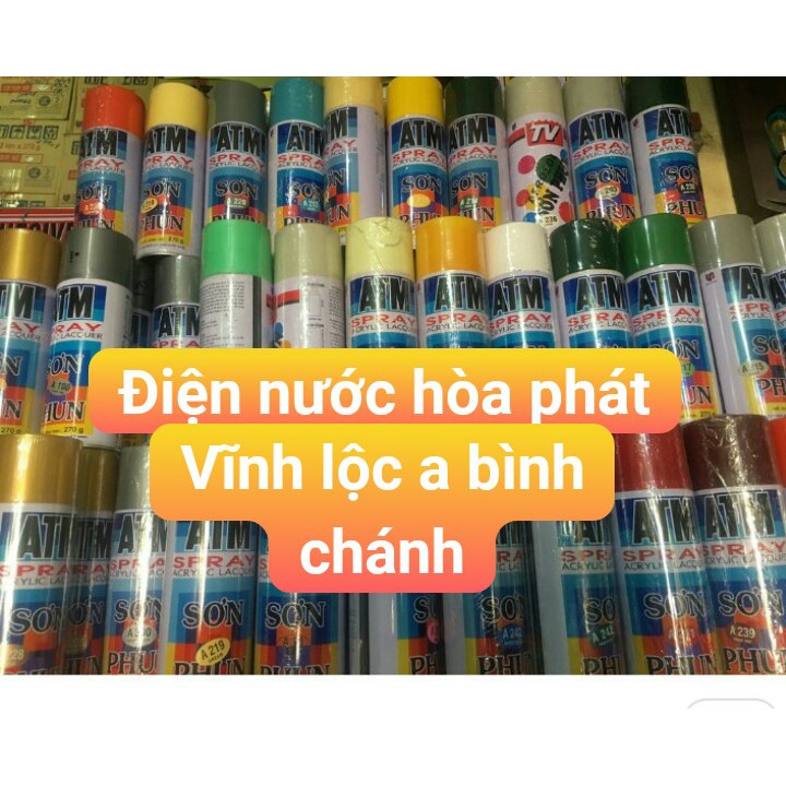 sơn xịt ATM &lt;ĐỦ MÀU&gt; màu trắng A200, vàng A 218, nhũ bạc A100, Bóng A10, Đen mờ A 212, xám A220, xanh dương A242, đỏ A21