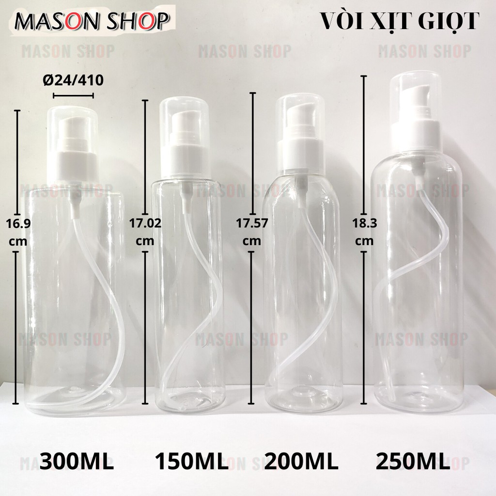 CHAI CHIẾT MỸ PHẨM CÓ VÒI NHẤN 150ml 200ml 250ml 300ml ĐỰNG SỮA TẮM XÀ PHÒNG DẦU GỘILỌ NHỰA PET TRONG SUỐT giá rẻ