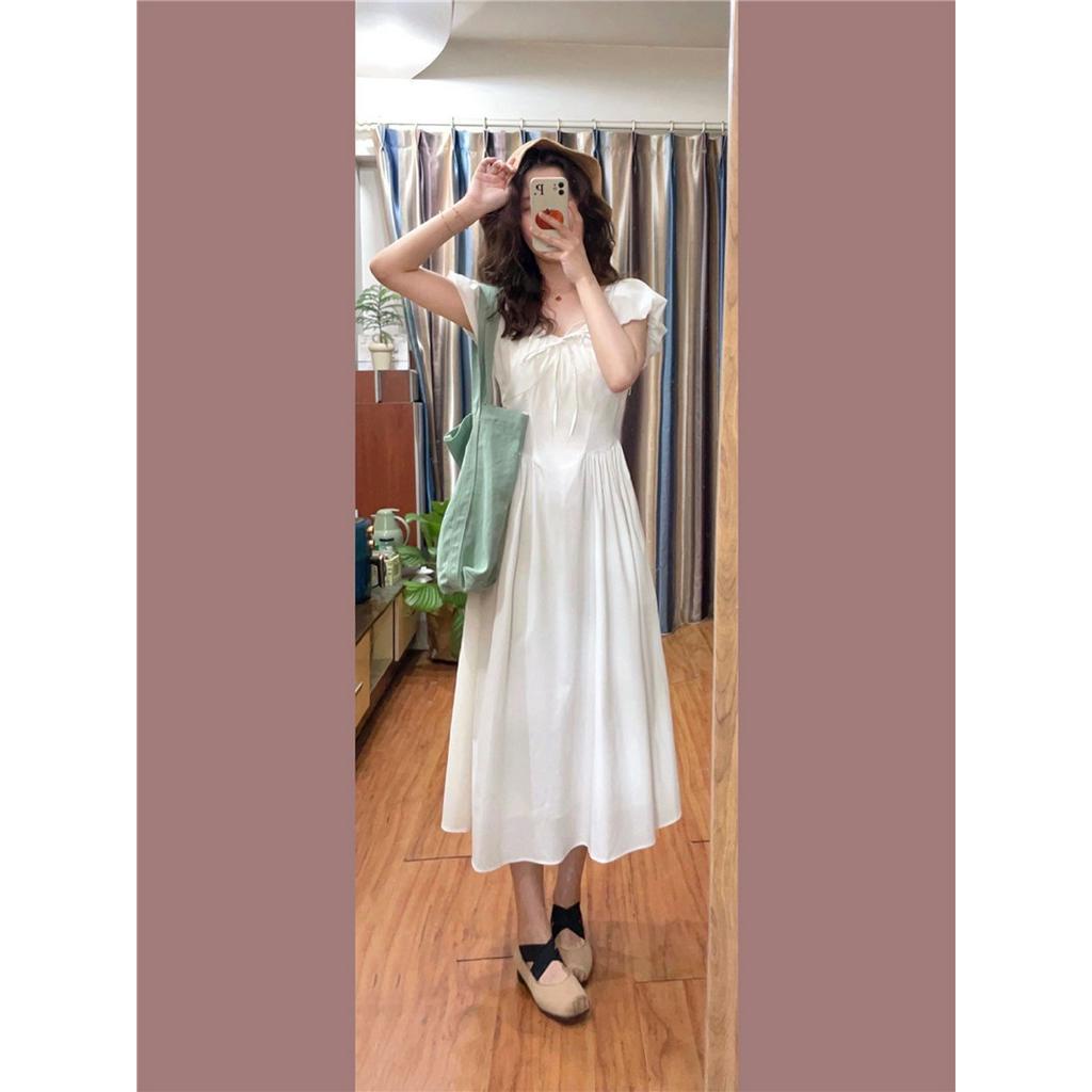 Đầm Trơn Màu Cổ V Ngắn Tay Thời Trang Pháp Quý Phái 64102