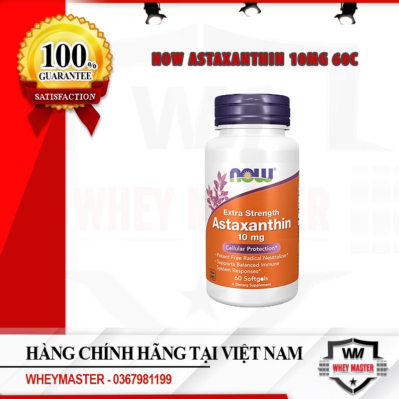 Viên NOW ASTAXANTHIN 10MG Từ Tảo Biển Giảm Lão Hóa Đẹp Da Chống Oxy Gấp 6000x Vitamin C Tăng Sức Đề Kháng - USA