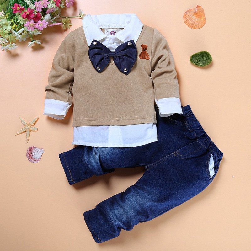 Set Áo Thun Tay Ngắn &amp; Quần Jeans Dài Cho Bé Trai 1-7 Tuổi