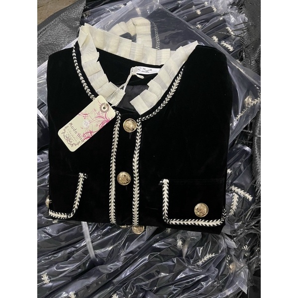 [A.M BIGSIZE] Áo khoác nhung 2 lớp viền ren cổ bèo sang chảnh 60-92kg | BigBuy360 - bigbuy360.vn