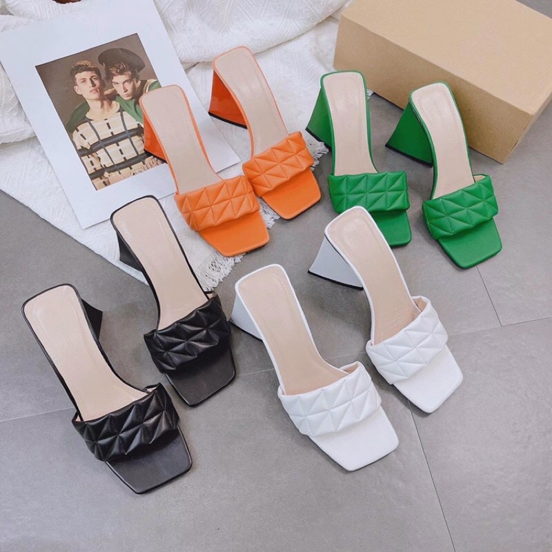 Guốc cao gót quai bản chần chỉ gót tam giá 9p sang xịn mịn