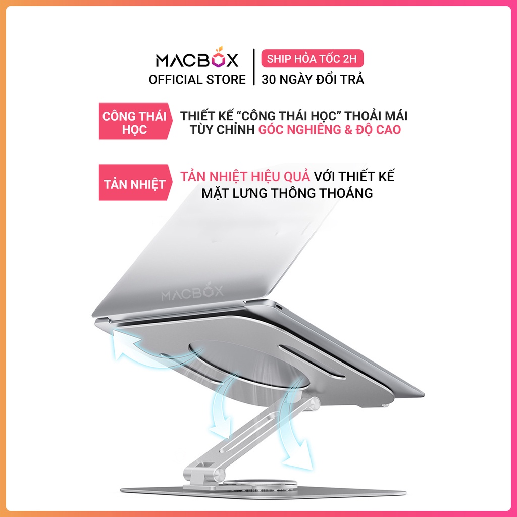 Giá đỡ Laptop Máy tính bảng, iPad L04 Công thái học - Đế tản nhiệt kê laptop hợp kim nhôm xoay 360 độ có thể gập lại