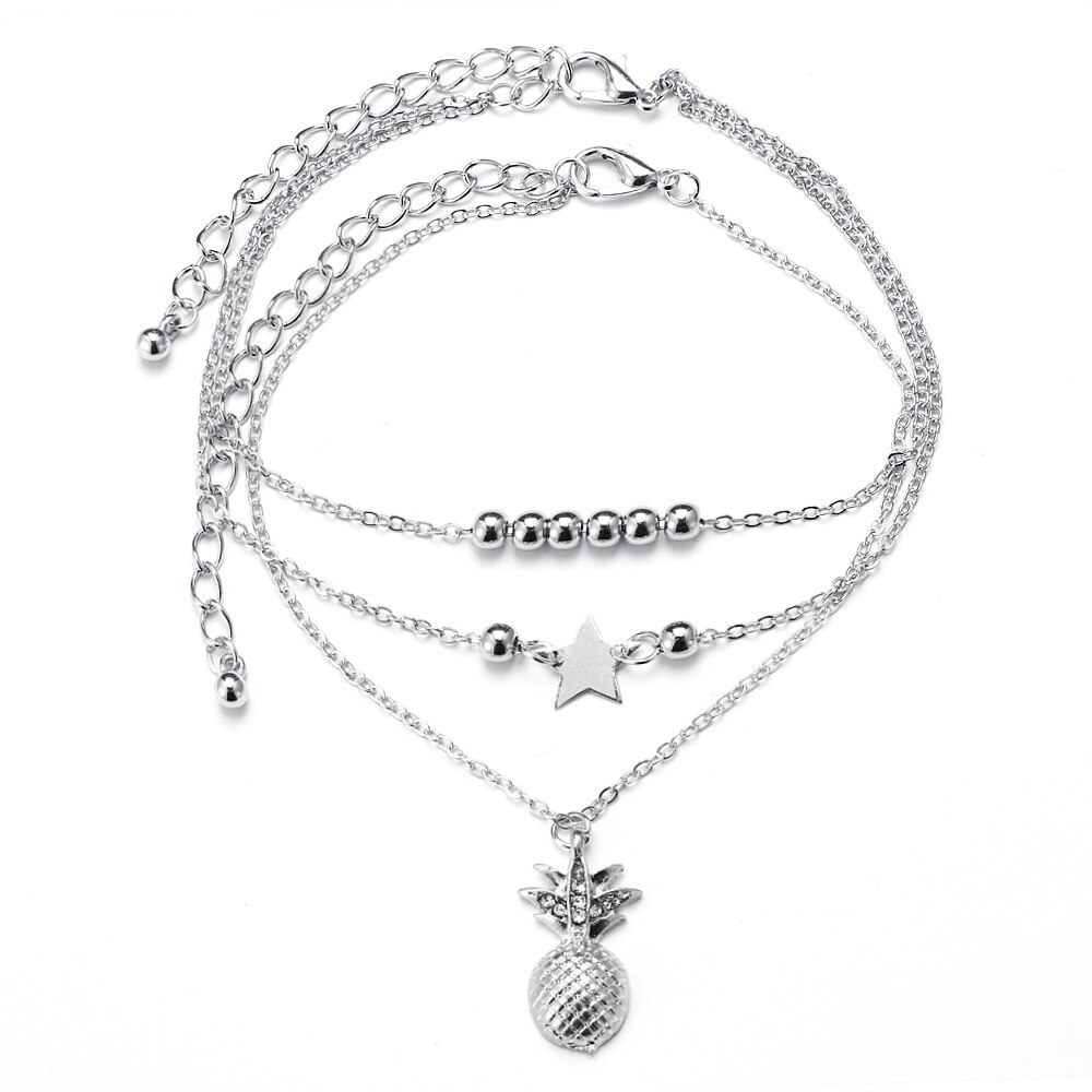 [Mã FAMAYFA giảm 10K đơn 50K] Lắc chân nhiều lớp màu vàng phối mặt hình ngôi sao năm cánh và quả dứa thời trang | BigBuy360 - bigbuy360.vn