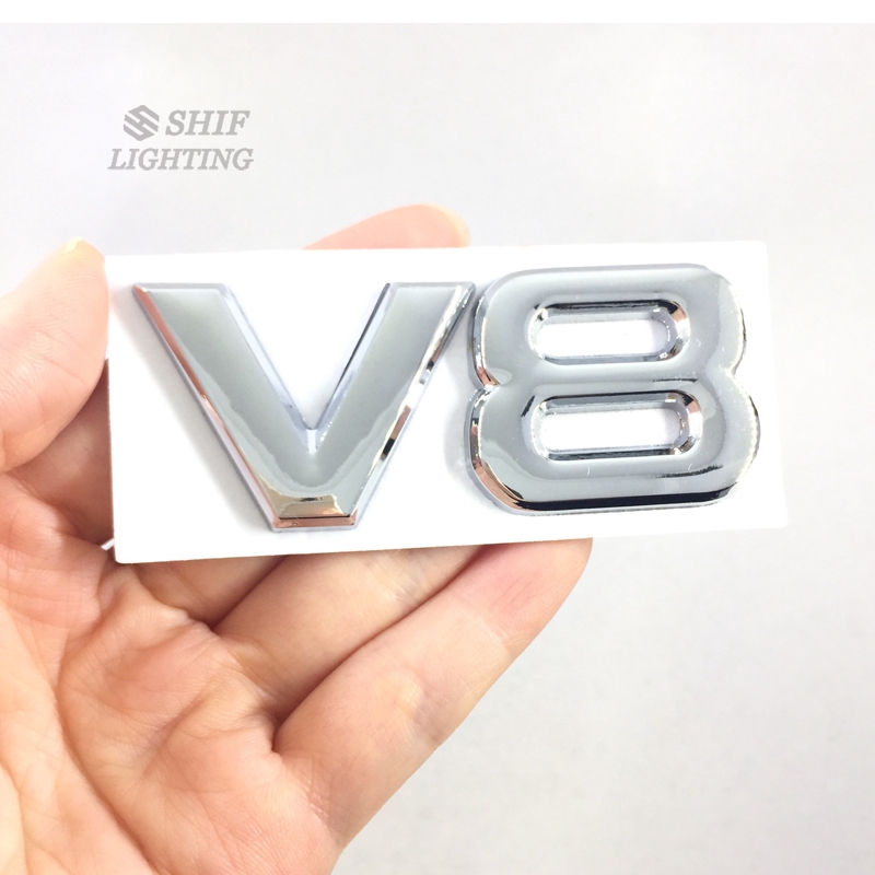 Logo kim loại V8 dán trang trí xe hơi
