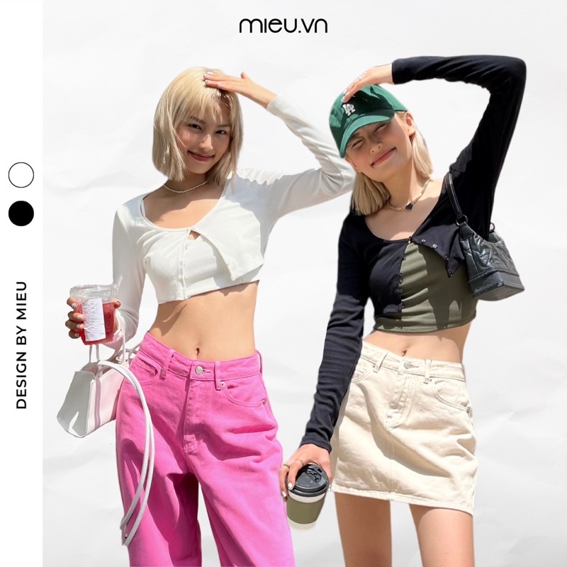 Áo croptop nữ chất thun co giãn tốt tay dài thiết kế gài nút MIEU - JJL07