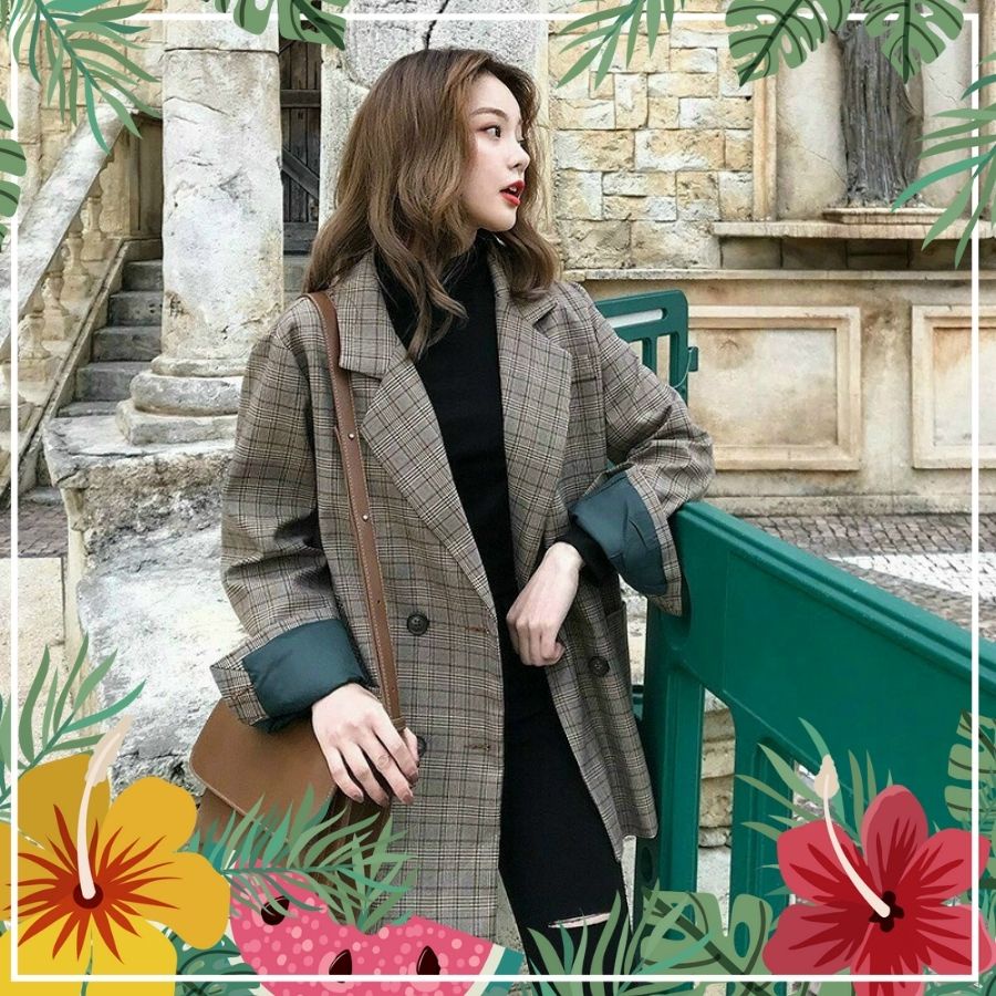 Áo khoác sọc caro vải bố phong cách Hàn Quốc, vest công sở màu xám ghi cực chất - NGỌC HÀ SHOP