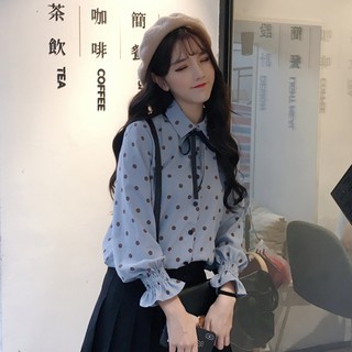 (ORDER) Sơ mi chấm bi cổ nơ nữ tính
