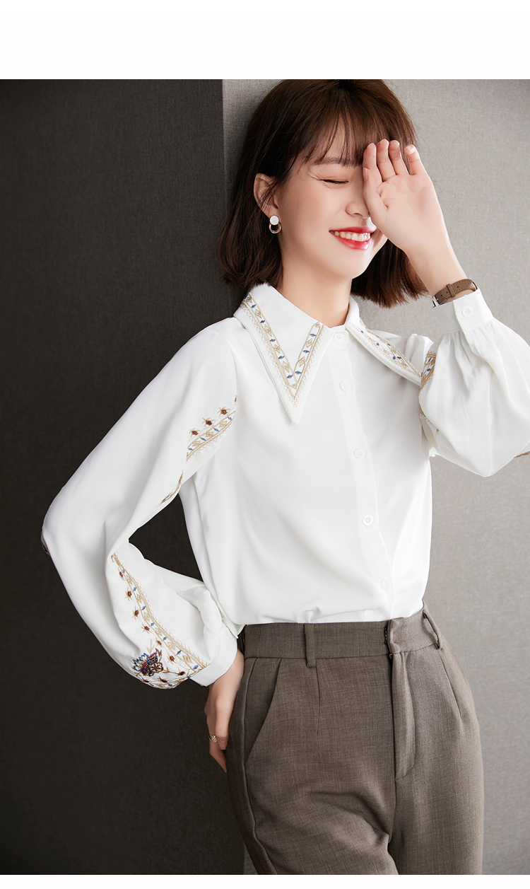 Spring Vintage Hong Kong Style White Shirt Design Small Quantity Chiffon Long Sleeve