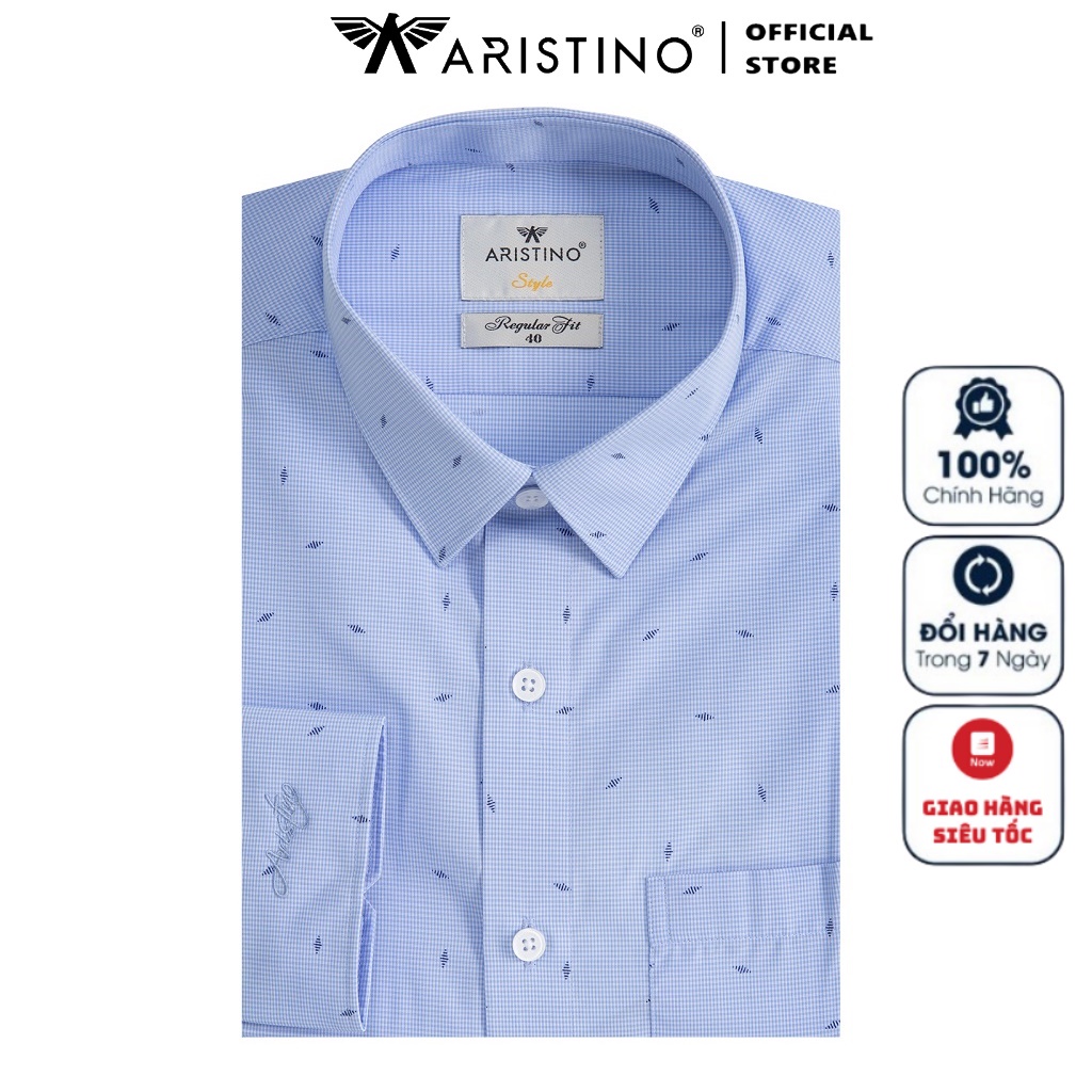 Áo Sơ Mi Nam Dài Tay ARISTINO ALS22201 Somi Công Sở Màu Xanh Kẻ In Họa Tiết Vải Sợi Tre Mềm Mát Dáng Suông Có Túi