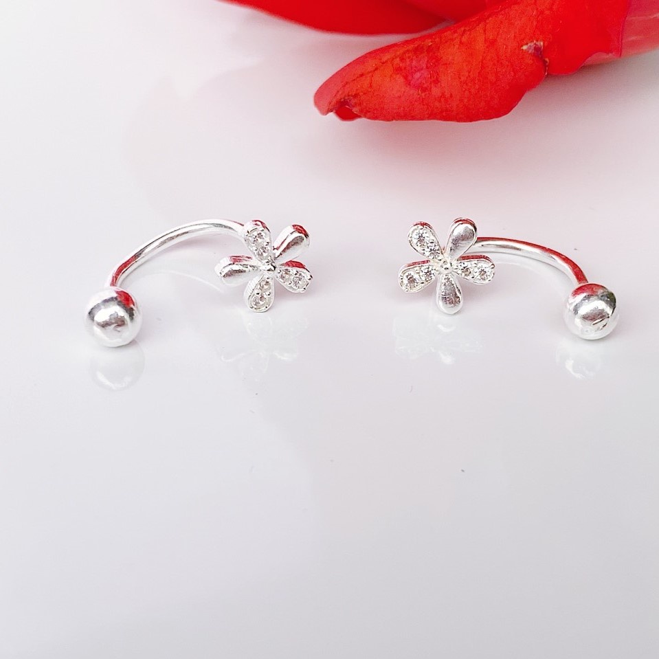 Bông tai bạc hình hoa 5 cánh, khuyên tai nữ chất liệu bạc ta sang trọng nữ tính