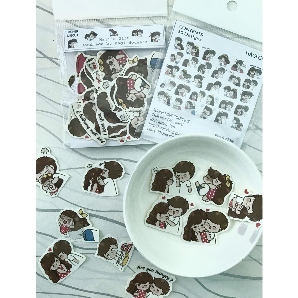 Sticker cặp đôi dễ thương trang trí sổ tay, nhãn dán ngày valentine thích hợp trang trí sổ dán ảnh, scrapbook